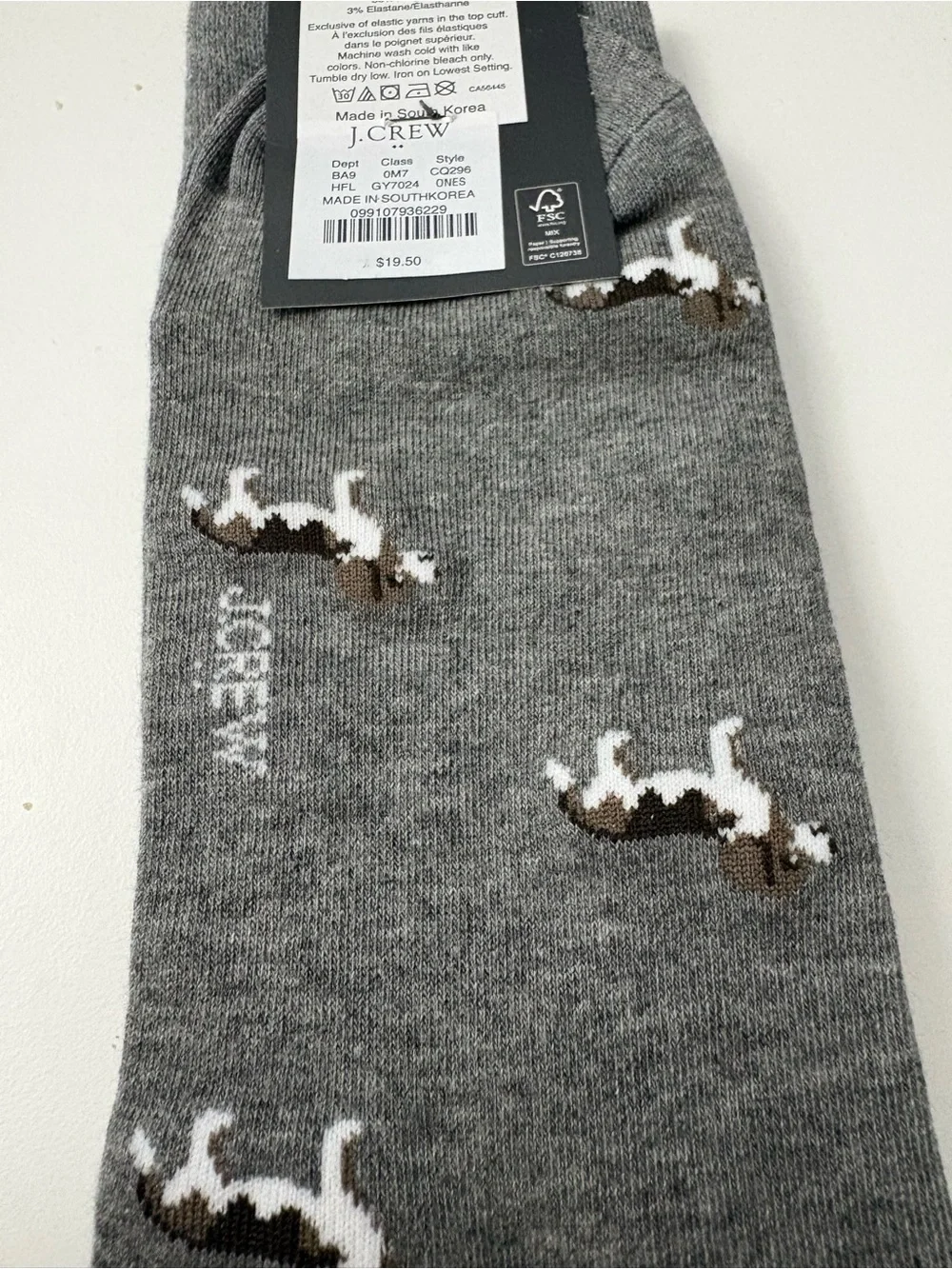 J. Crew Gray Crew Socks with Dog Accent